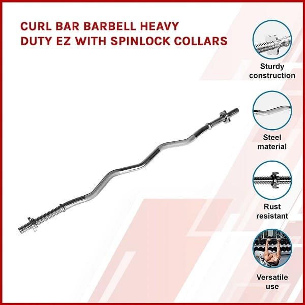 Curl Bar Barbell Heavy Duty EZ with Spinlock Collars Slay Port
